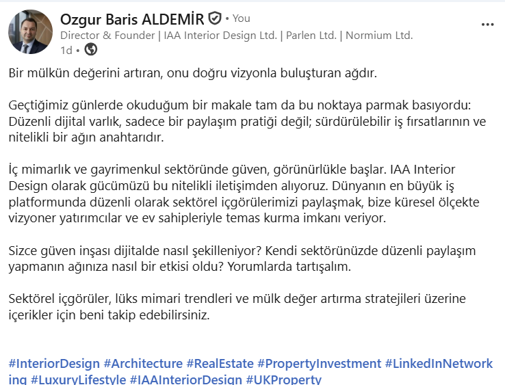 Normium ile üretilmiş örnek LinkedIn gönderisi